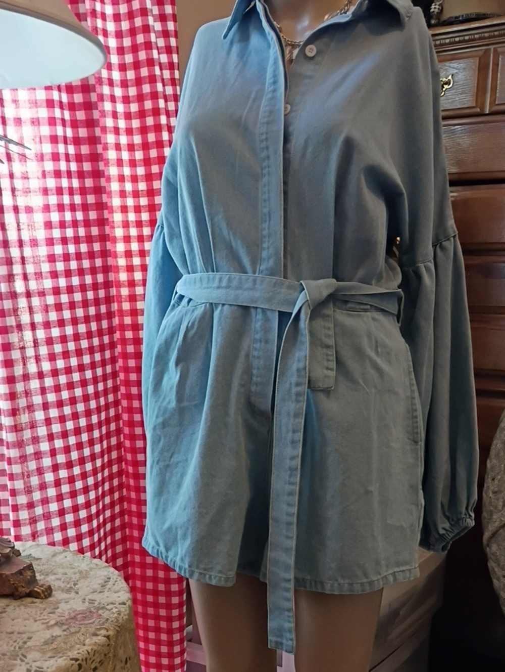 Vici Light Blue Belted Denim Shirt Jacket